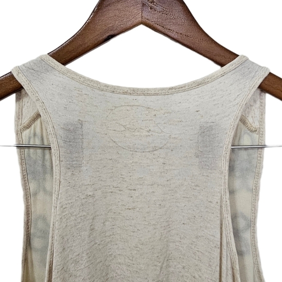 Floral boho embroidered beaded cream plunge neck tank top size small - Picture 6 of 9
